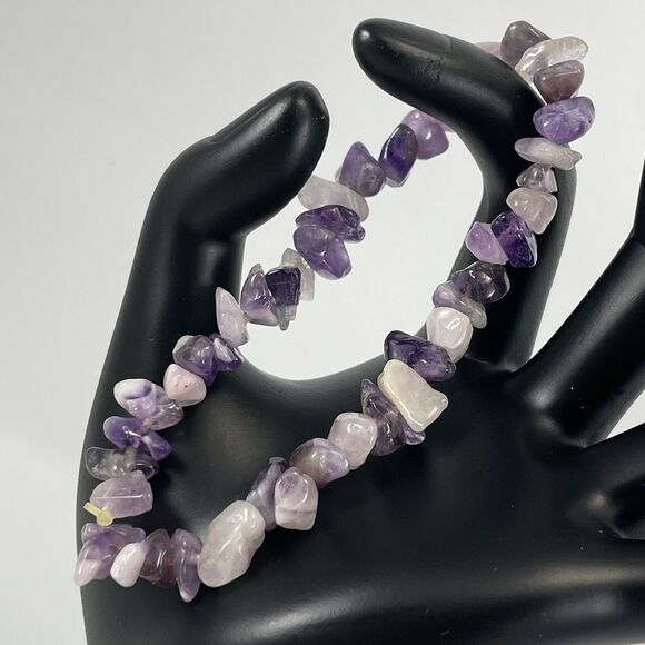 Purple Amethyst Chip Beaded Stretch Bracelet Boho Cute Statement 7" - Picture 5 of 5